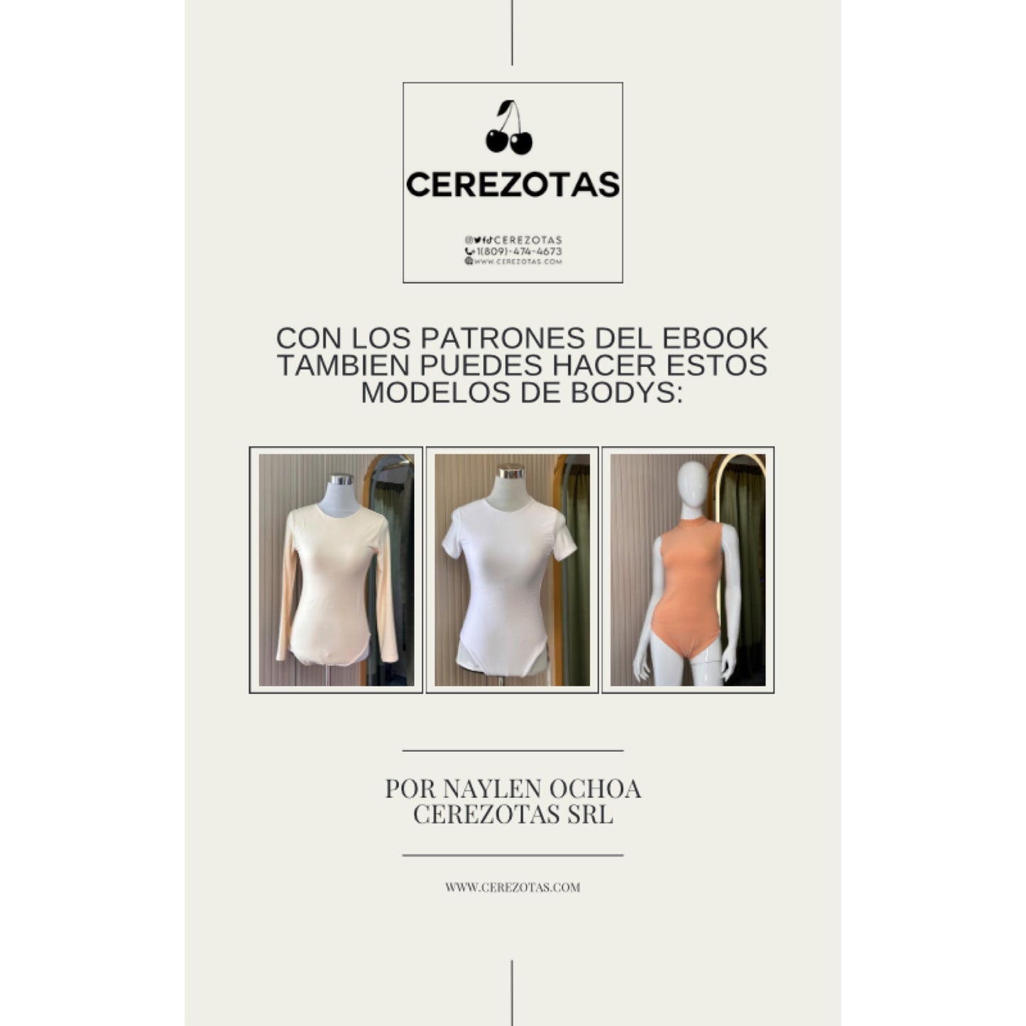 eBook: Aprende como coser un body doble tela, incluye patrón de body básico, con mangas y cuello. Tallas S-XL