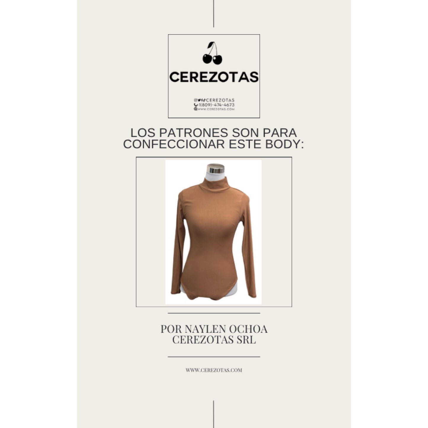 eBook: Aprende como coser un body doble tela, incluye patrón de body básico, con mangas y cuello. Tallas S-XL